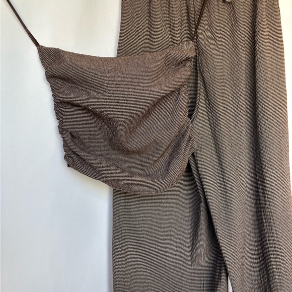 Zara Chocolate Brown Ruched Bandoo top & pant set - outfit Small - Picture 7 of 9